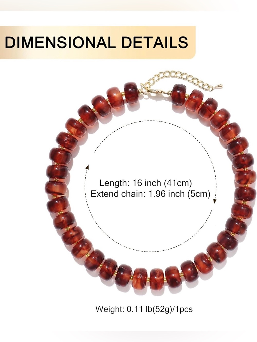Amber Resin Bead Necklace with Gold Chain - Picture 3 of 6